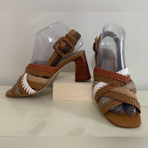 NWT - DONALD PLINER 'VARA' WOVEN LEATHER SANDAL WITH WOODEN HEEL - SIZE 6 - Picture 13 of 16